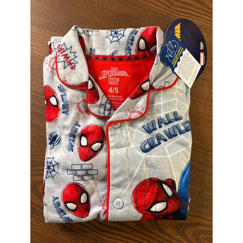 Marvel Spider-Man Pajama Set Boys Size 4/5 Gray New 2pc Fleece Wall‎ Crawler